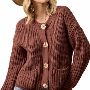Cozy Chunky Knit Brown Cardigan – Fall Layering | BiBi | Medium